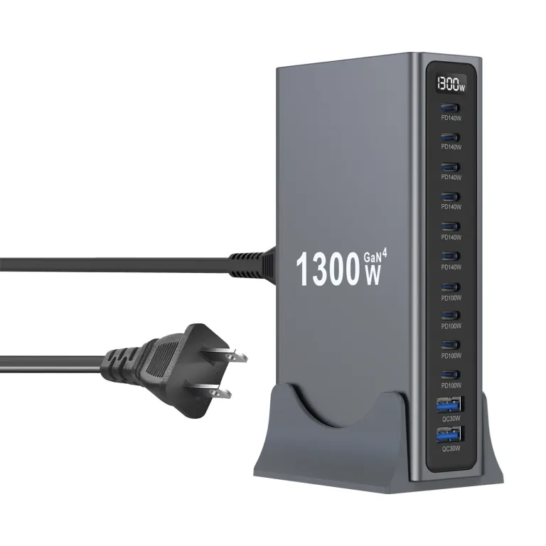 شارژر رومیزی 1200W مدل جدید بین‌المللی 1300W شارژر PD نیترید گالیوم 12 پورت رومیزی