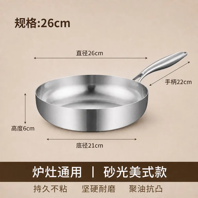 ماهیتابه استیل سه لایه 304 نچسب بدون پوشش مخصوص پنکیک و استیک