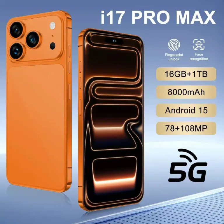 گوشی موبایل تمام‌صفحه پرفروش i17PROMAX با حافظه بزرگ 16G+1TB، دوربین سه‌گانه باکیفیت 8000mAh و باتری بادوام