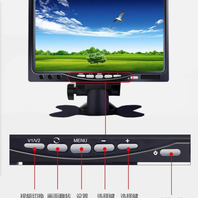 نمایشگر خودرو 7 اینچی با دو ورودی تصویر برای دوربین دید عقب، صفحه نمایش دیجیتال 12-24V با کیفیت HD