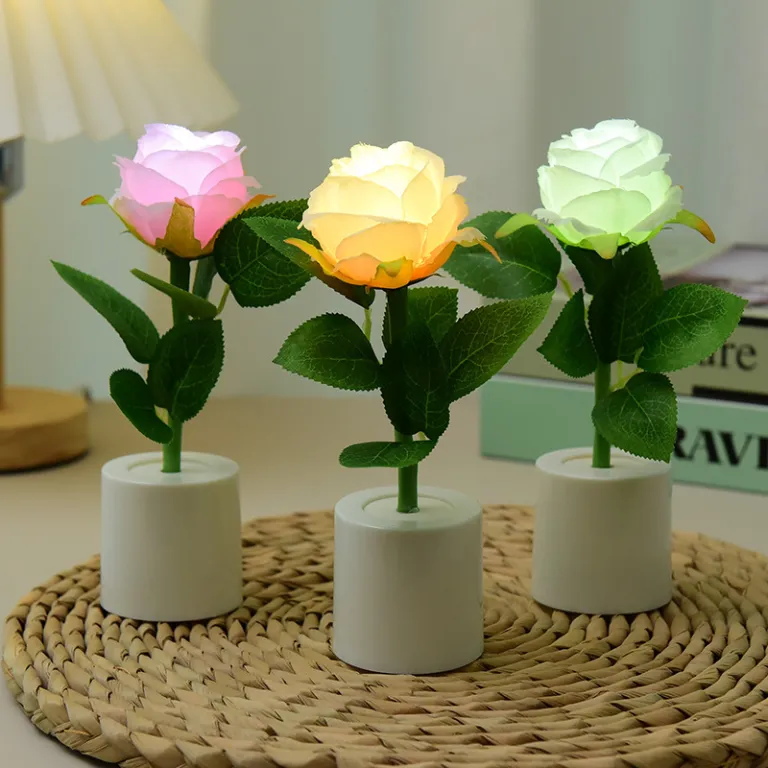 چراغ خواب LED رز جدید پرفروش بین‌المللی، چراغ گلدانی هدیه روز ولنتاین، چراغ رومیزی نورپردازی خلاقانه