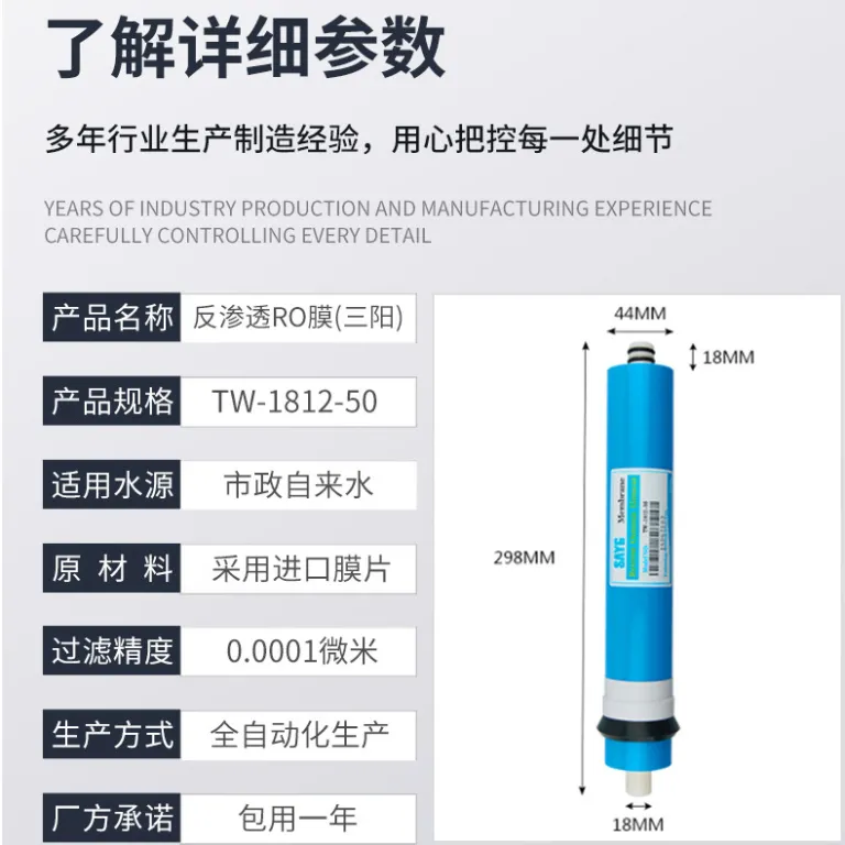 فیلتر ممبران اسمز معکوس وارداتی TW-1812-50 سفارشی کارخانه، فیلتر دستگاه تصفیه آب، قطعات دستگاه تصفیه آب خانگی