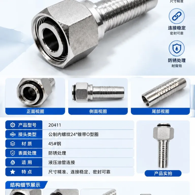 اتصال شلنگ هیدرولیک فشار قوی با اتصال پرسی مخروطی متریک سبک Eaton Yonghua 20411 با زاویه 24 درجه