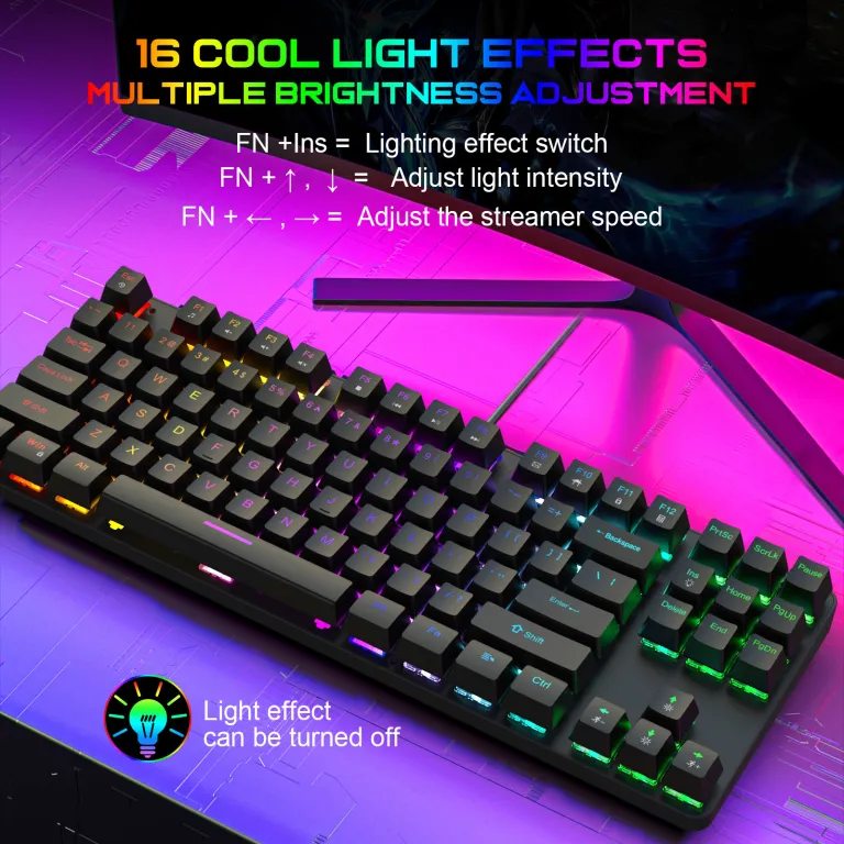 کیبورد مکانیکی فلزی K87 با 87 کلید، نور RGB، سوییچ آبی، مناسب بازی و اداری