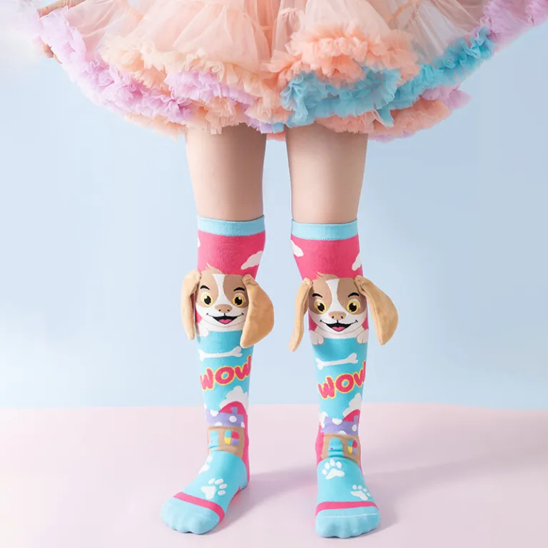 جوراب بلند دخترانه با تزیین کارتونی و گوش‌های سه‌بعدی، جوراب فانتزی جشن و مناسبتی کودک