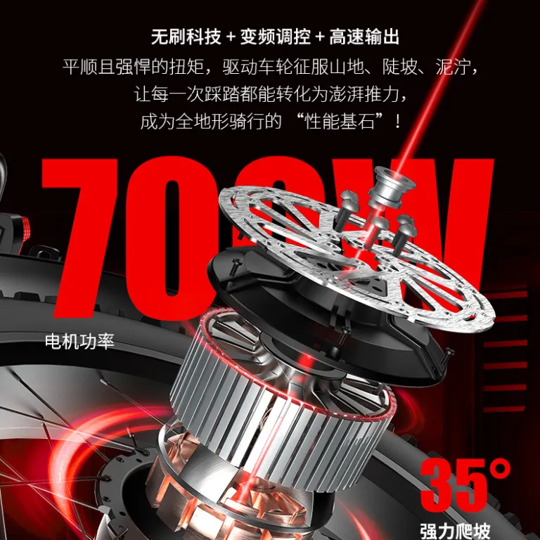 دوچرخه برقی آفرود 700W با لاستیک پهن و کمک‌رکاب بزرگسالان