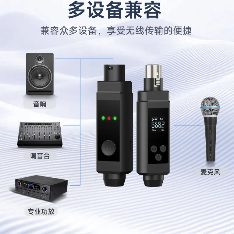 فرستنده و گیرنده صوتی بی‌سیم UHF تبدیل میکروفون سیمی به بی‌سیم با تغذیه فانتوم 48V