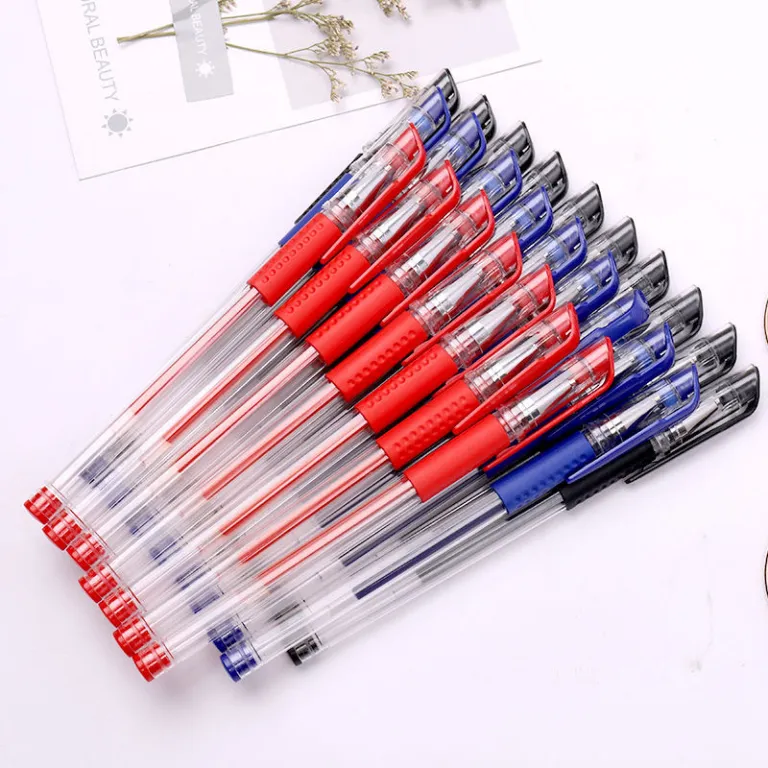 خودکار ژلهای استاندارد اروپایی لوازم اداری، خودکار پلاستیکی امضادار دانشآموزی، خودکار آبی مشکی بر پایه آب 0.5mm نوک ساچمهای مخصوص تمرین