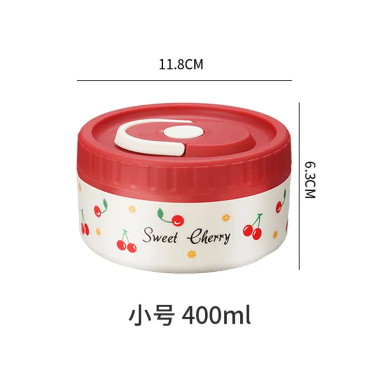 304 ظرف غذای استیل ضدزنگ دربسته طرح گیلاس، قابلمه نگهدارنده حرارت سوپ، جعبه ناهار جداشدنی، قابل استفاده در مایکروویو، ظرف غذای چندطبقه