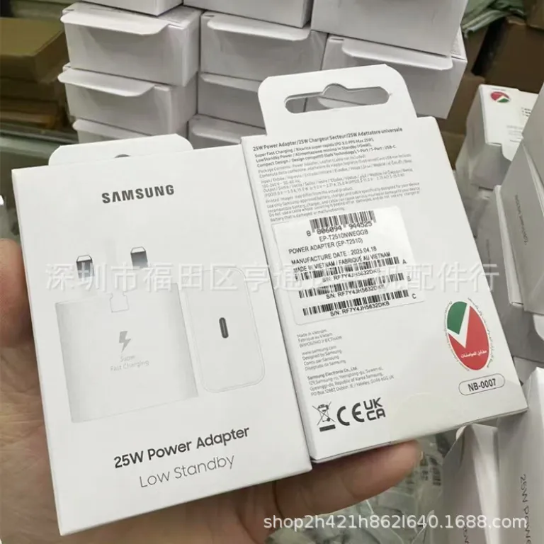 شارژر جدید 25W T2510 اورجینال مناسب سامسونگ S23/S24 با دوشاخه انگلیسی 25W و قابلیت سوپر فست شارژ