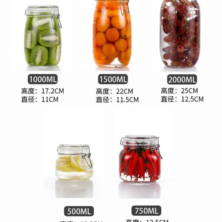 ظرف شیشه‌ای درب‌دار کلیپسی خانگی برای نگهداری چای، غلات، ترشی و کنسرو، مناسب فروش عمده و صادرات