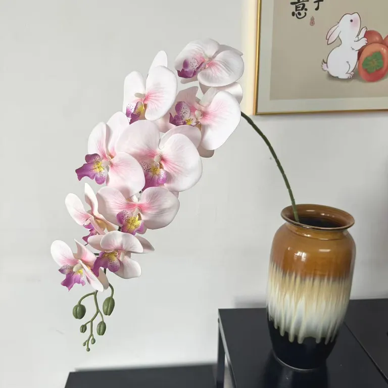 9 گل ارکیده پروانه‌ای مصنوعی با گلبرگ فیلمی 3D چاپی با حس لمس واقعی، گل ارکیده مصنوعی برای عروسی، گل‌آرایی و دکوراسیون منزل