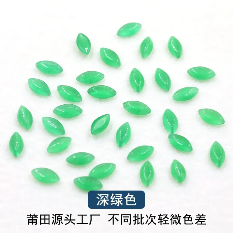 نگین چشم‌گربه‌ای مصنوعی بادامی 4*8mm با کف تخت، فروش مستقیم کارخانه، مناسب گردنبند، سگک کفش و لوازم چسبی
