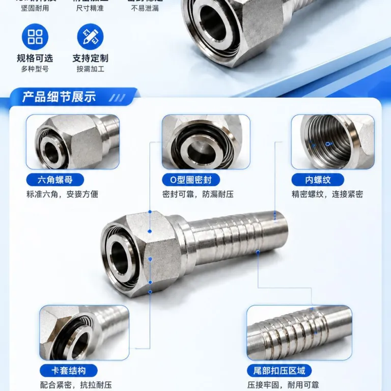 اتصال شلنگ هیدرولیک فشار قوی با اتصال پرسی مخروطی متریک سبک Eaton Yonghua 20411 با زاویه 24 درجه