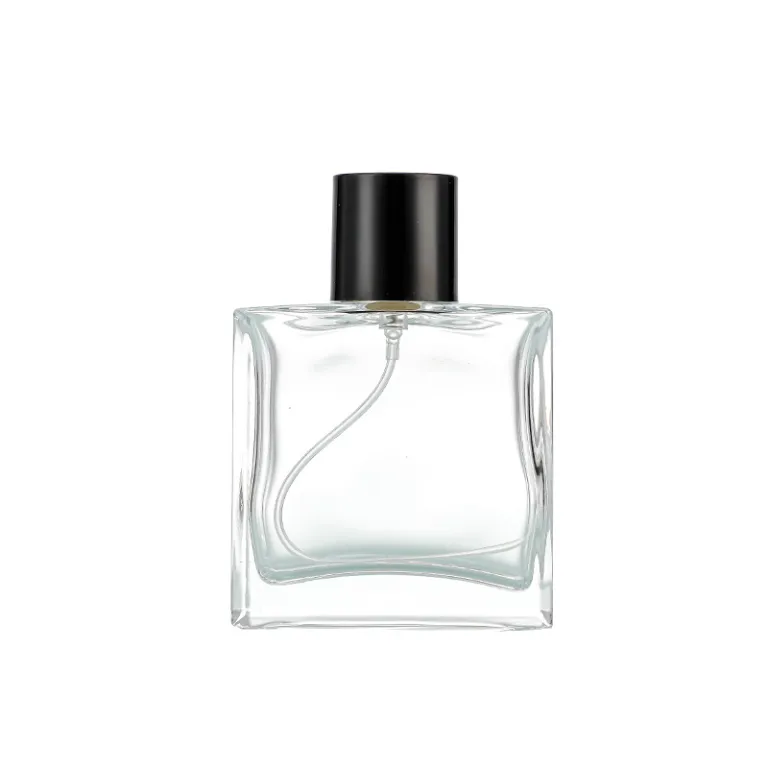 50ml بطری اسپری عطر شیشه‌ای 100ml بطری لوازم آرایشی تخت و مربعی با پمپ فشاری، بطری تقسیم عطر با چاپ لوگو