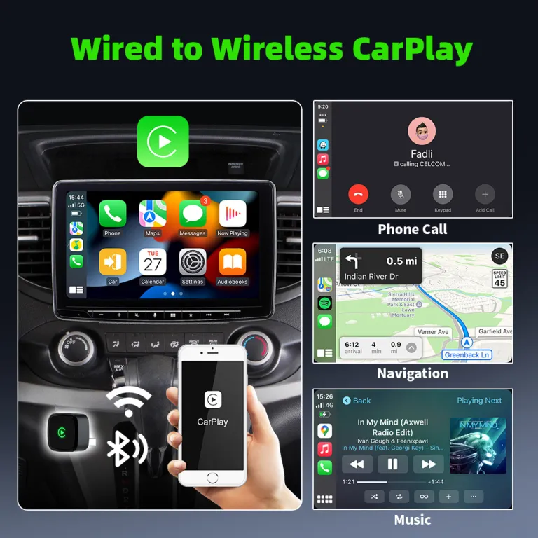 آداپتور دوکاره بی‌سیم CarPlay و Android Auto جعبه اتصال خودرو به سیستم اصلی