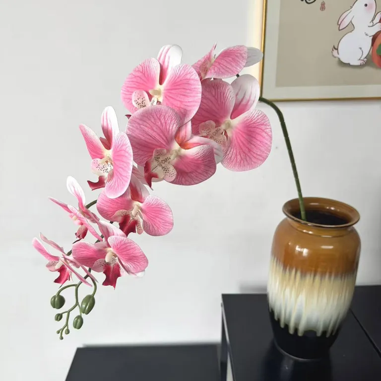 9 گل ارکیده پروانه‌ای مصنوعی با گلبرگ فیلمی 3D چاپی با حس لمس واقعی، گل ارکیده مصنوعی برای عروسی، گل‌آرایی و دکوراسیون منزل