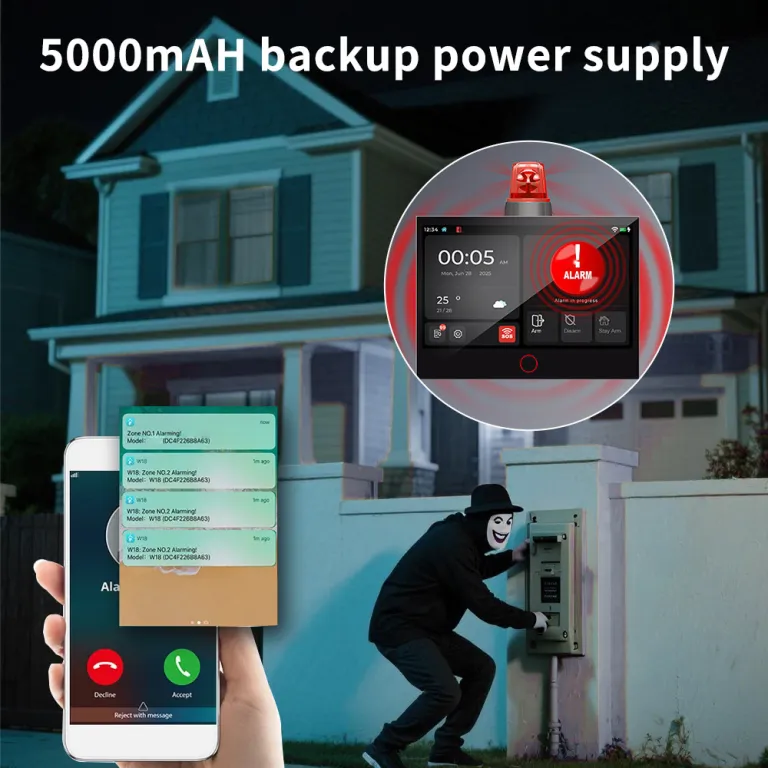 کیت دزدگیر امنیتی بی‌سیم با صفحه لمسی 7 اینچی و وای‌فای 4G برای کنترل از راه دور، عمده