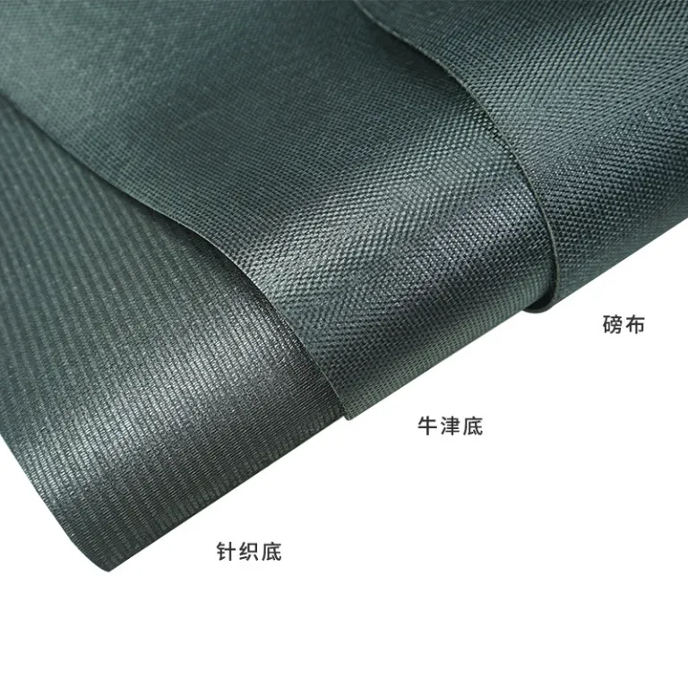 عمده چرم PVC 0.4-2.0mm طرح دانه‌بندی درشت مشکی زیره بافتنی پارچه مصنوعی زیره پارچه کیف و تودوزی