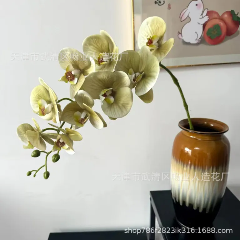 9 گل ارکیده پروانه‌ای مصنوعی با گلبرگ فیلمی 3D چاپی با حس لمس واقعی، گل ارکیده مصنوعی برای عروسی، گل‌آرایی و دکوراسیون منزل