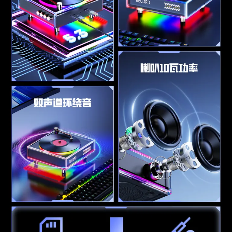 گرامافون جدید با بلوتوث و اسپیکر، نورپردازی RGB خیره‌کننده، دکوری با چراغ LED، اسپیکر کوچک خانگی