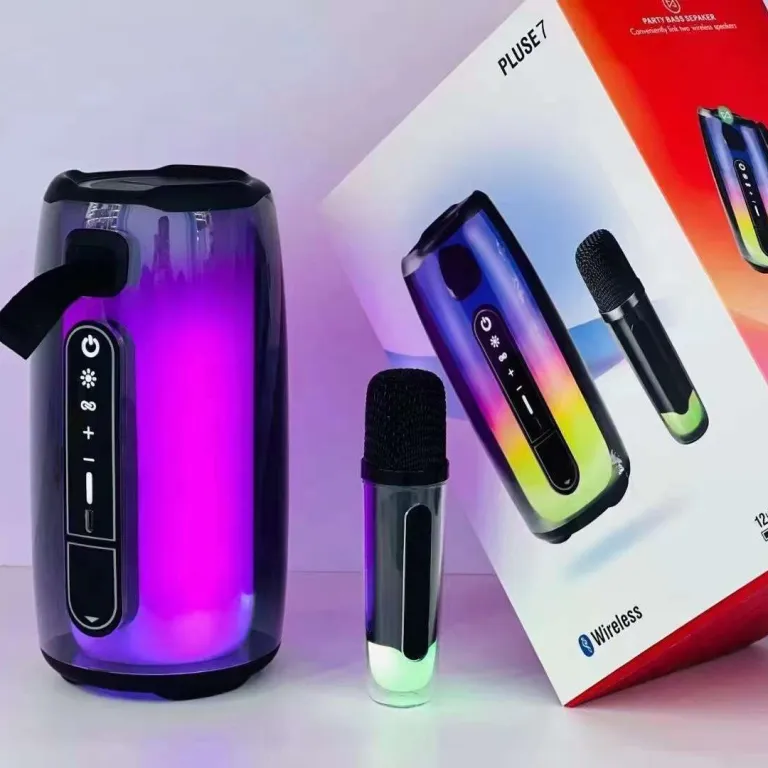 اسپیکر بلوتوثی پالسی 7Pro با نورپردازی محیطی رومیزی، میکروفون کارائوکه قابل حمل