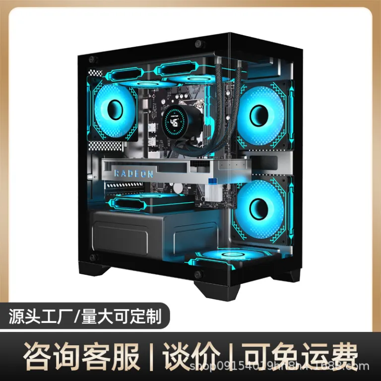 کیس کامپیوتر روباه نه‌دم T2 بدون ستون با نمای panoramic، شیشه جانبی، matx، 240 خنک‌کننده آبی، بدنه DIY