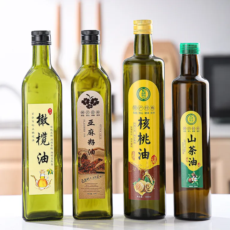 بطری شیشه‌ای خالی روغن زیتون، بطری روغن کاملیا، روغن فلفل سیچوان، روغن گردو، روغن کنجد خانگی و آشپزخانه تجاری