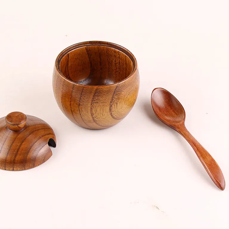 نمکدان چوبی عمده کارخانه، ظرف ادویه چوبی، قندان، ظرف چاشنی درب‌دار، ابزار کوچک آشپزخانه به سبک رترو
