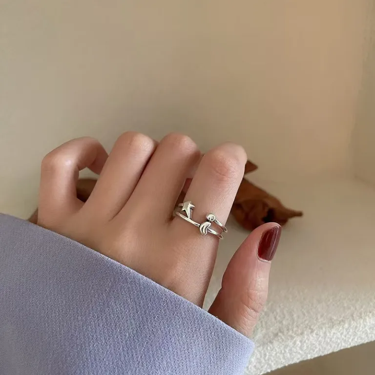حلقه نقره خالص طرح کرهای 925 زنانه مینیمال ساده برای انگشت اشاره سبک لوکس و شیک قابل تنظیم