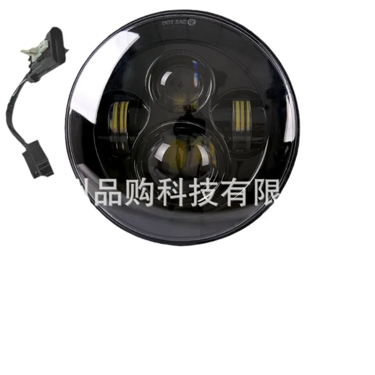 چراغ جلو LED گرد بدون قاب 7 اینچی همراه سیم‌کشی، در رنگ مشکی و نقره‌ای، مناسب هارلی و رانگلر