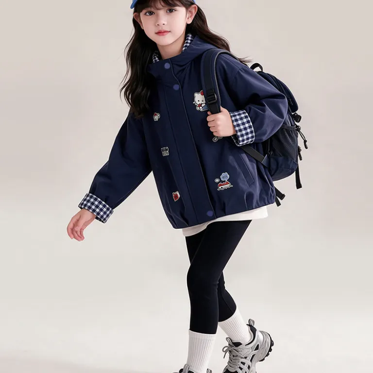HELLO KITTY کاپشن کلاه‌دار پاییزه دختر بچه 2026 مدل جدید گشاد و پرانرژی با استایل شیرین مناسب بچه‌های سایز بزرگ