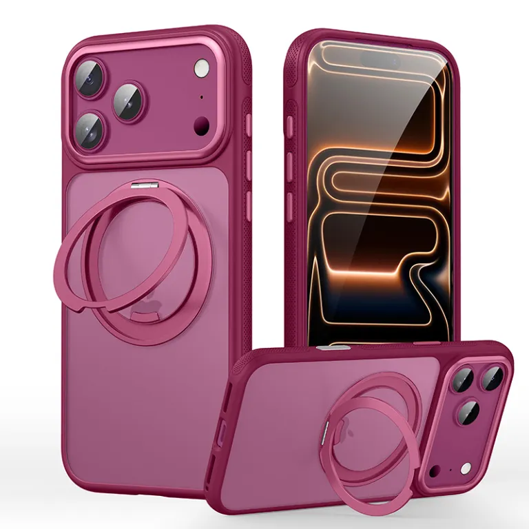 قاب گوشی پایه‌دار مناسب iPhone18Pro با پایه چرخشی مگنتی و لولای مقاوم اپل 17 دارای دکمه‌های سرخود