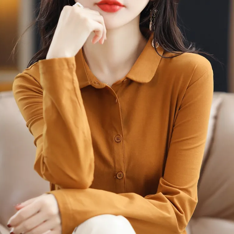 پیراهن آستین‌بلند نخی کشی زنانه با یقه پولو و طراحی خاص گشاد و شیک