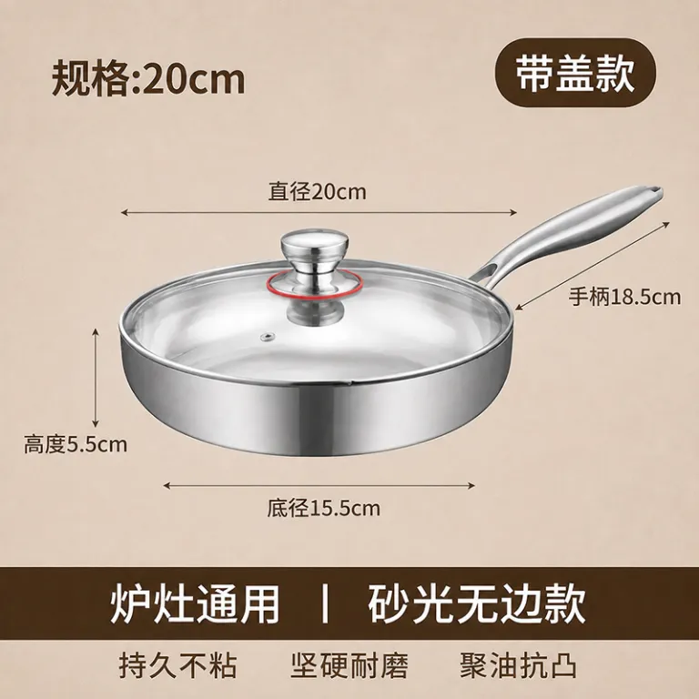 ماهیتابه استیل سه لایه 304 نچسب بدون پوشش مخصوص پنکیک و استیک