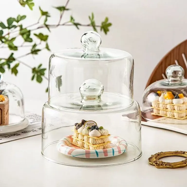 گنبد شیشه‌ای شفاف گرد برای سرو میوه و کیک، قابل استفاده در مایکروویو