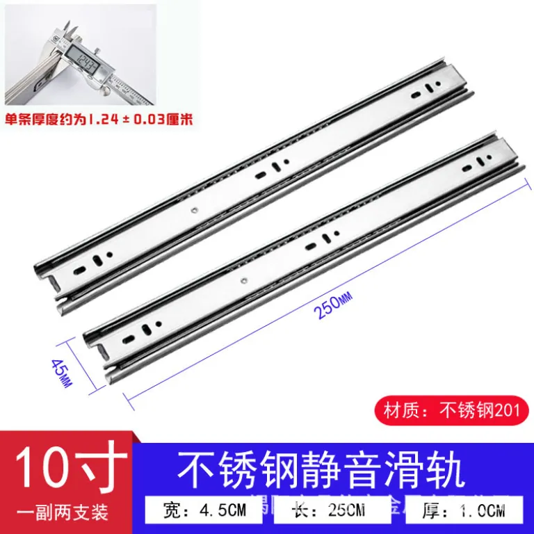عمده‌فروشی کارخانه 4510 ریل کشویی استیل ضدزنگ با دمپر سه‌تکه ریل راهنمای بی‌صدا بلبرینگی استیل ضدزنگ