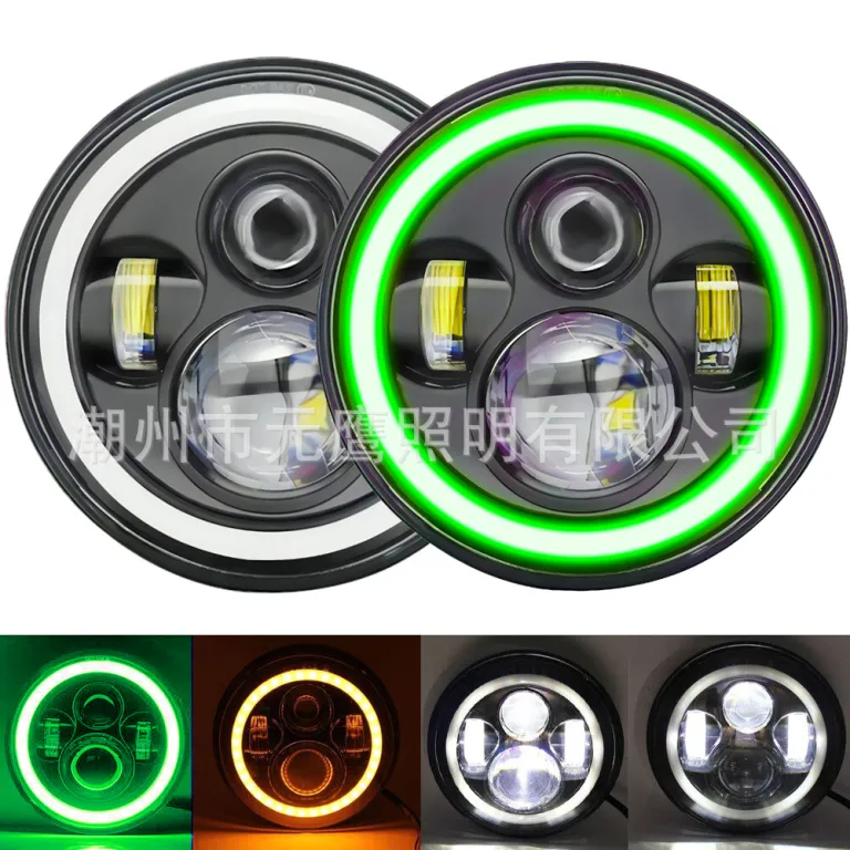 چراغ جلو LED جیپ رانگلر 7 اینچ گرد فرشته‌ای رنگی موتورسیکلت آفرود چراغ جلو اصلاح‌شده