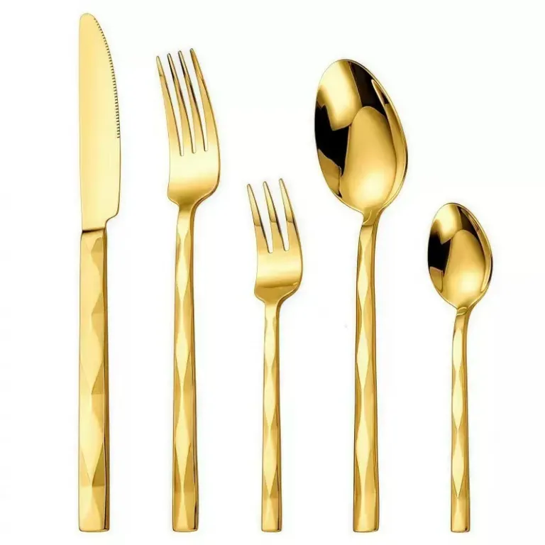 ست کارد و چنگال هتل لوکس با دسته الماسی، چاقو و چنگال و قاشق استیک با دسته کریستالی5pcs