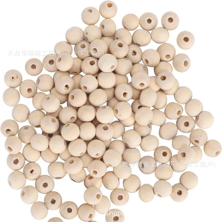 6-40mm مهره‌های چوبی گرد رنگ چوب طبیعی از چوب هِم‌لاک، مهره‌های فله DIY عمده برای زیورآلات و اسباب‌بازی، سوراخ بزرگ، تولید کارخانه