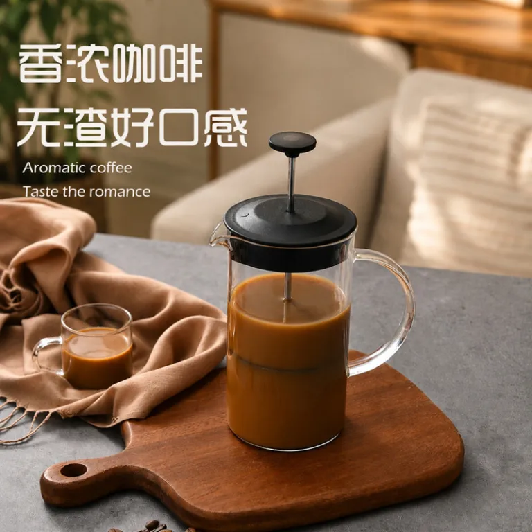 فرنچ پرس شیشه‌ای قهوه‌ساز ضخیم، ابزار دم‌آوری قهوه دستی، کف‌ساز شیر و قوری چای خانگی