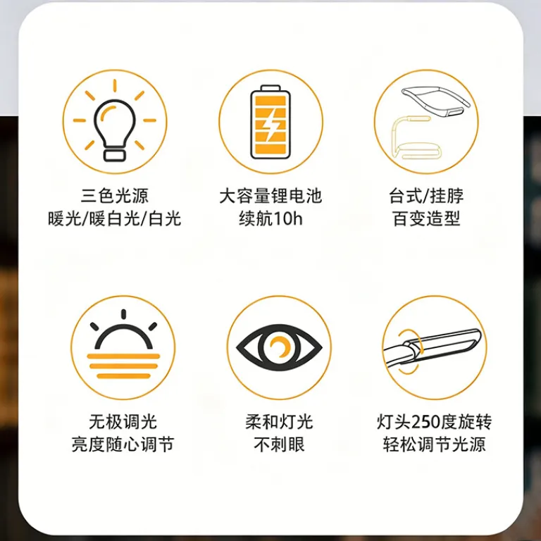 چراغ مطالعه محافظ چشم آویز گردنی LED تاشو قابل شارژ برای تخت خواب و میز کار