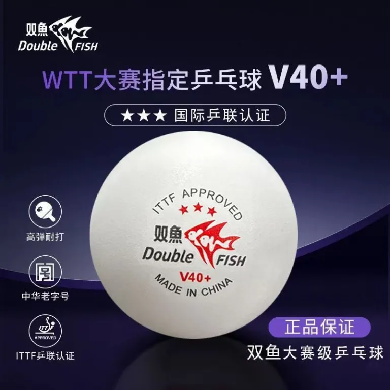 توپ پینگ‌پنگ سه ستاره WTT دو ماهی V40 + مواد جدید توپ دوخته بزرگ برای باشگاه، مسابقه و تمرین، سفید، بسته 6 عددی