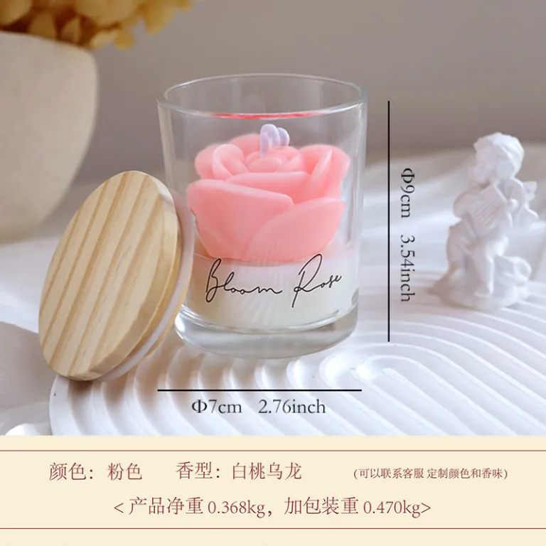 شمع معطر رز در جام شیشه‌ای، هدیه ولنتاین و عروسی، تزئینی منزل