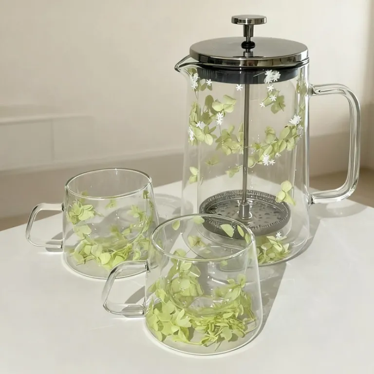فرنچ پرس دولایه شیشه بوروسیلیکات با فیلتر قهوه، قوری فرنچ پرس خانگی برای دم کردن چای و قهوه