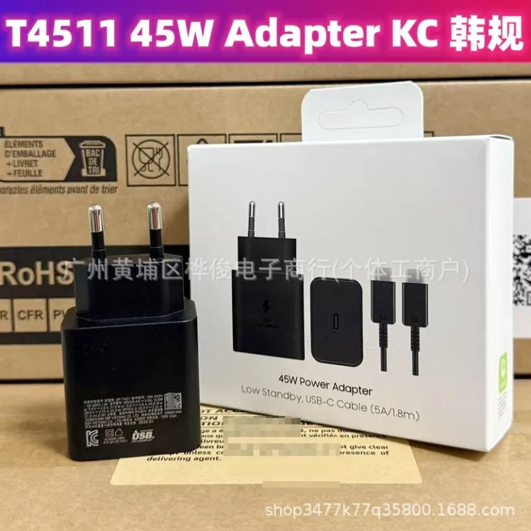 شارژر سامسونگ PD45W سازگار با Samsung، شارژر سریع استاندارد کره KC، کابل شارژ سریع 5A
