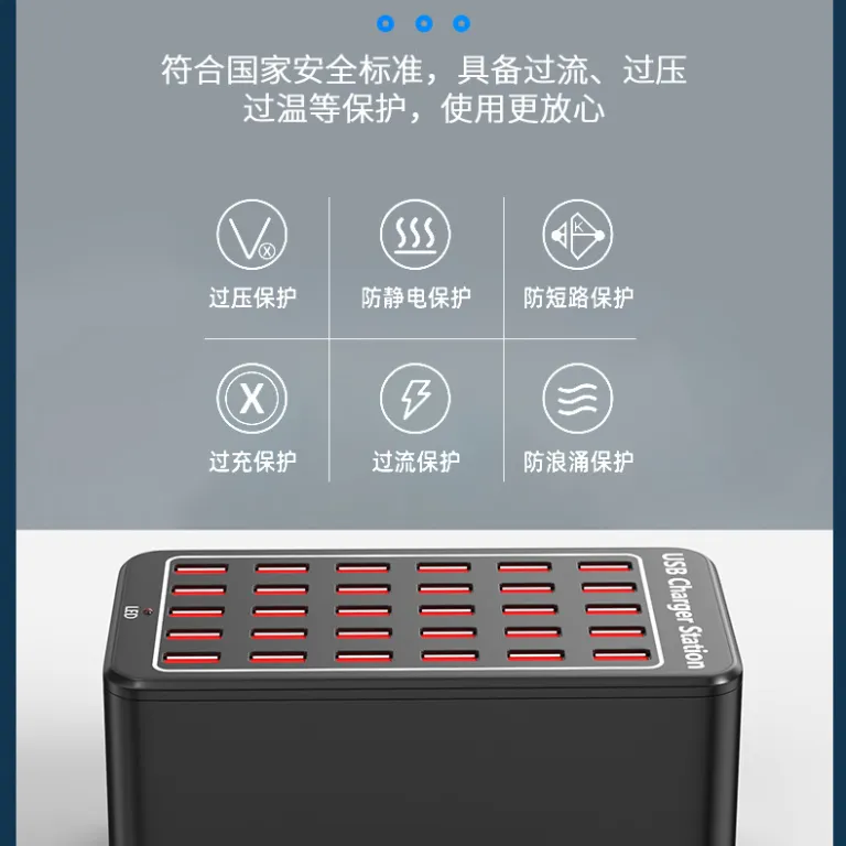 شارژر چند پورت USB پرقدرت 150W با 10 پورت، 15 پورت، 20 پورت و 30 پورت، مناسب مصارف بین‌المللی 1A2A