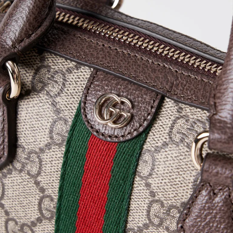 کیف دستی GUCCI Ophidia با پارچه روکش‌دار و طرح درهم‌تنیده GG