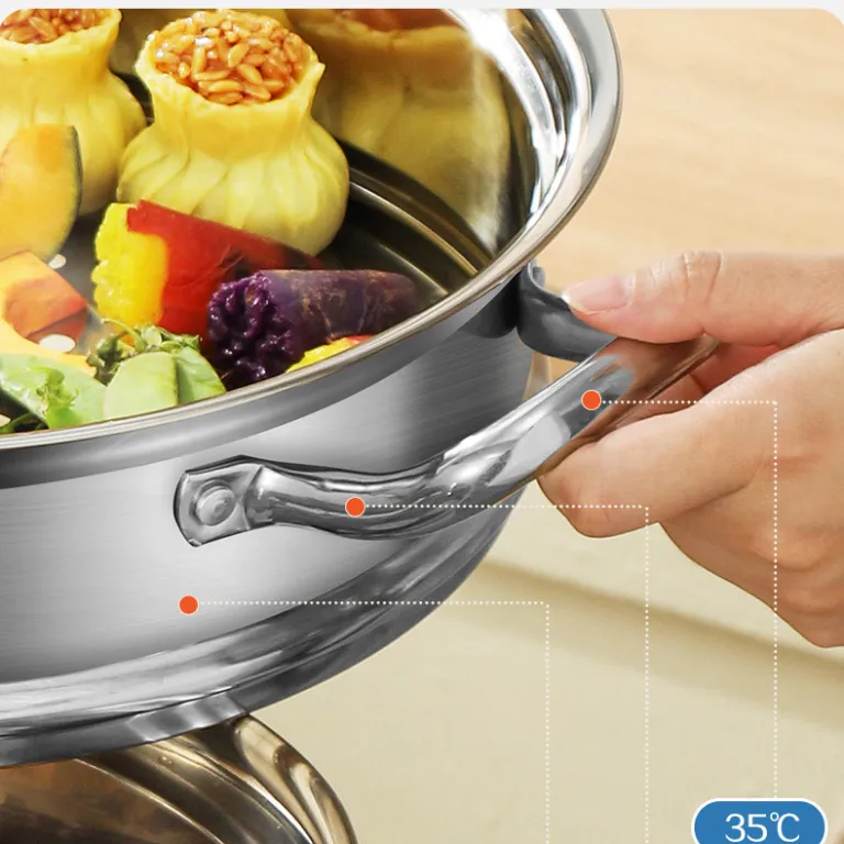 قابلمه بخارپز استیل ضدزنگ ضخیم چندطبقه از تولیدکننده اصلی 304، مناسب پخت و بخارپز، مخصوص اجاق گاز و القایی