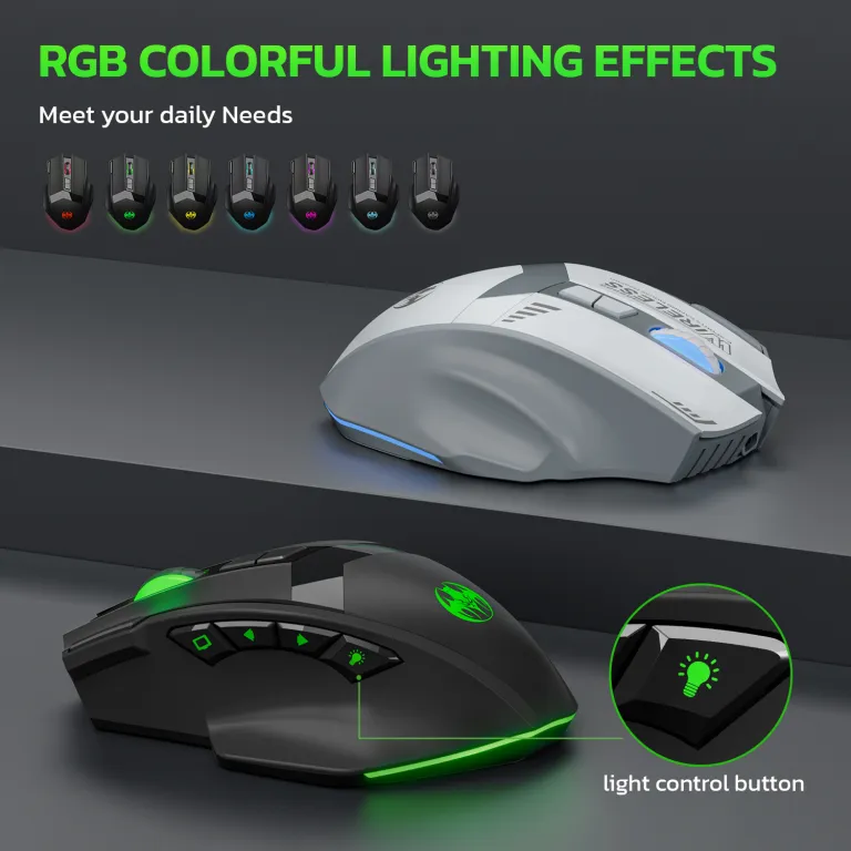 ماوس گیمینگ بی‌سیم بلوتوثی بی‌صدا با شارژ بی‌سیم 10 کلید و نور RGB 4800DPI